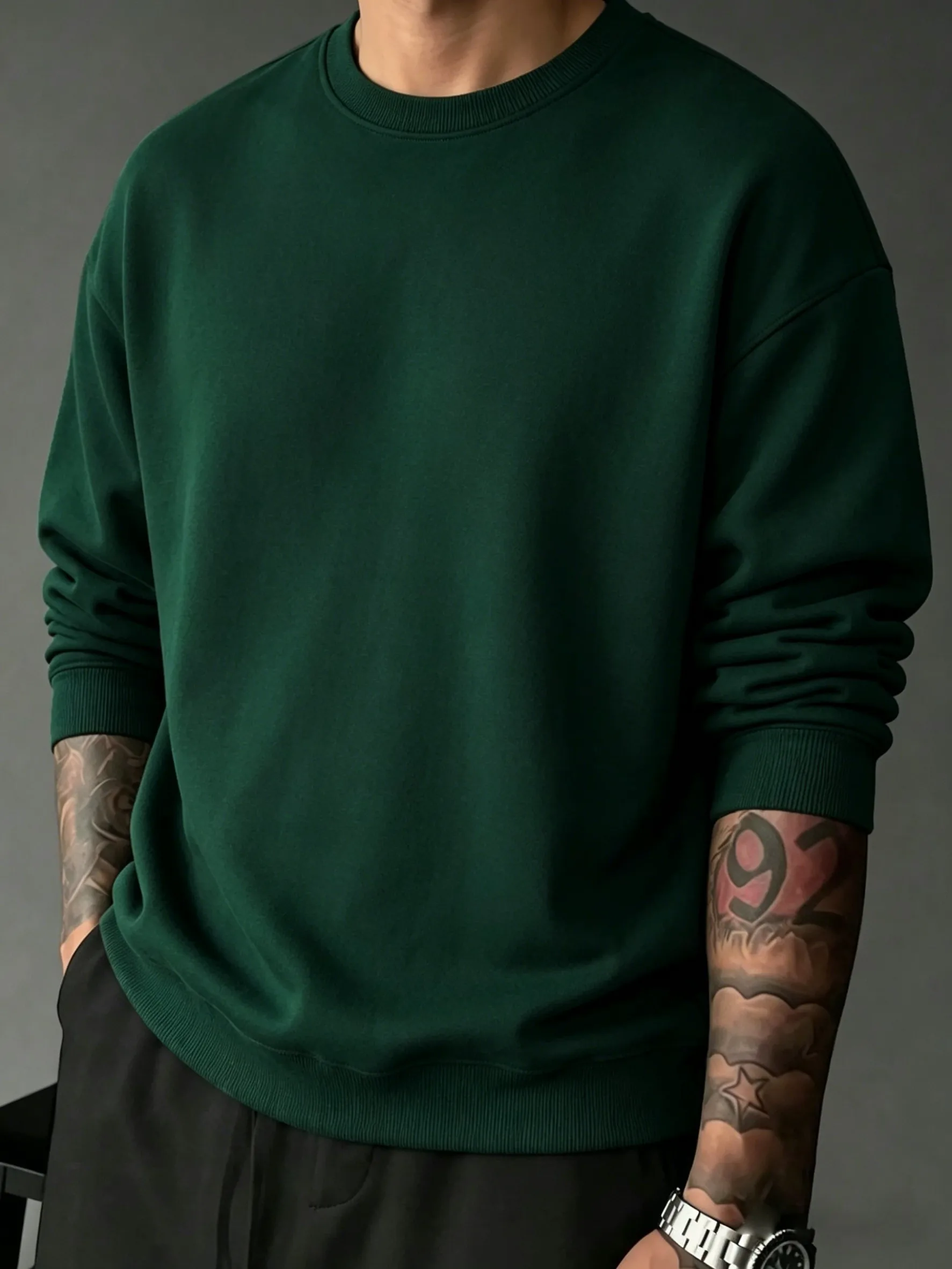 Men Daily Casual Loose Dropped Shoulder Long Sleeved Sport Street Comfy Tee O-Neck Commute Simple Top Spring Thin Soft Pullover