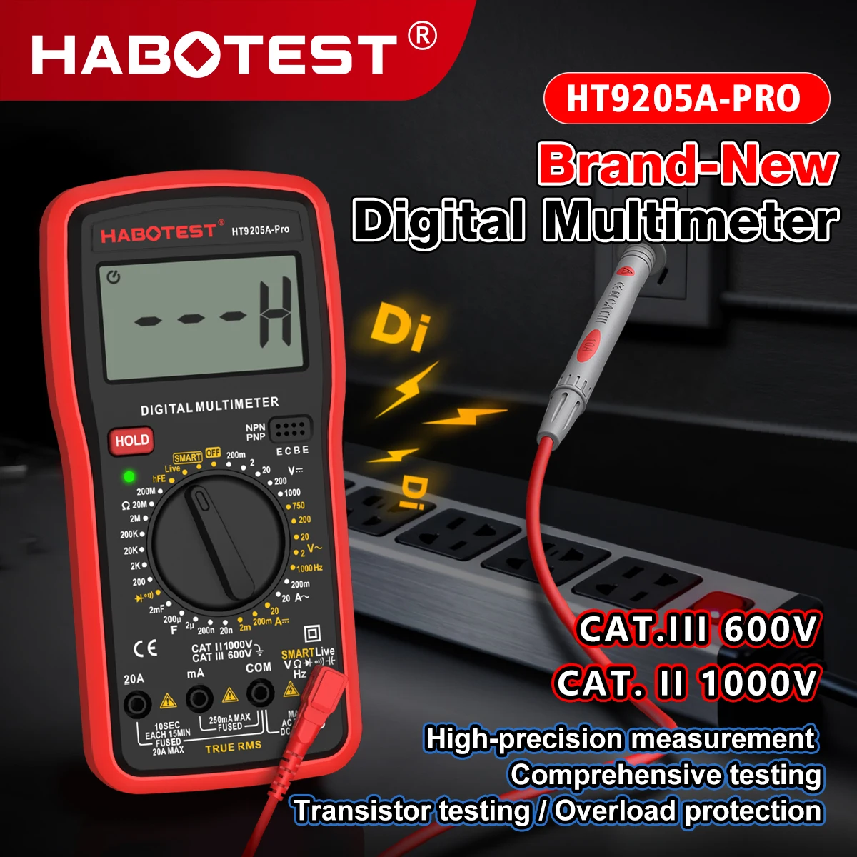 HABOTEST HT9205A-PRO Digital Multimeter AC/DC Current Meter Voltage Resistance Meter Electrician LCD Screen Ohm LIVE Test