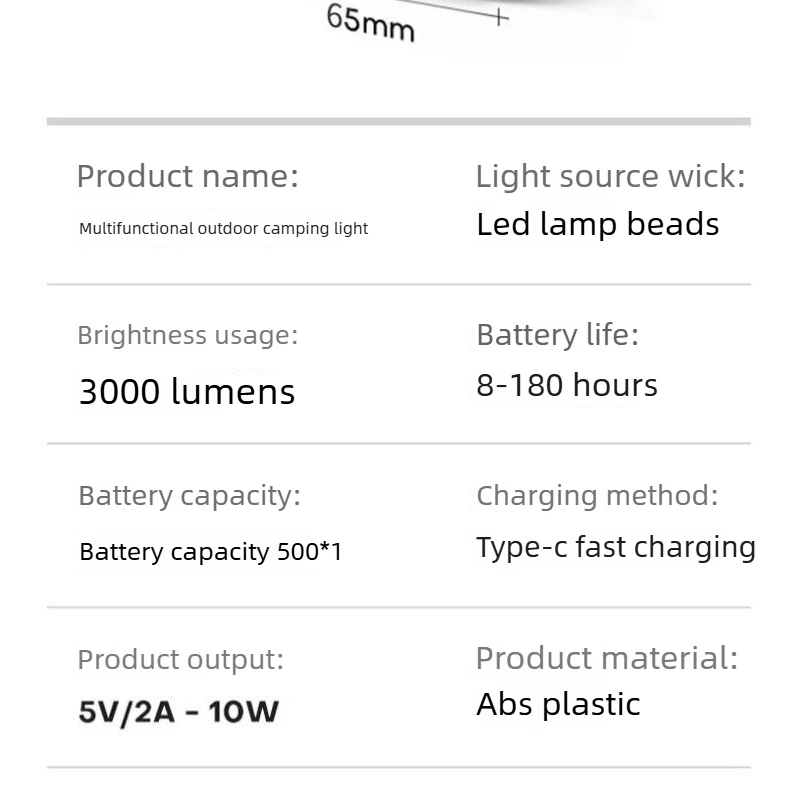 3000LM Superhelle LED-Campinglaterne, Typ-C Schnellladung, Lange Akkulaufzeit 8-180H, Tragbare Außenleuchte mit Haken – Detail 20