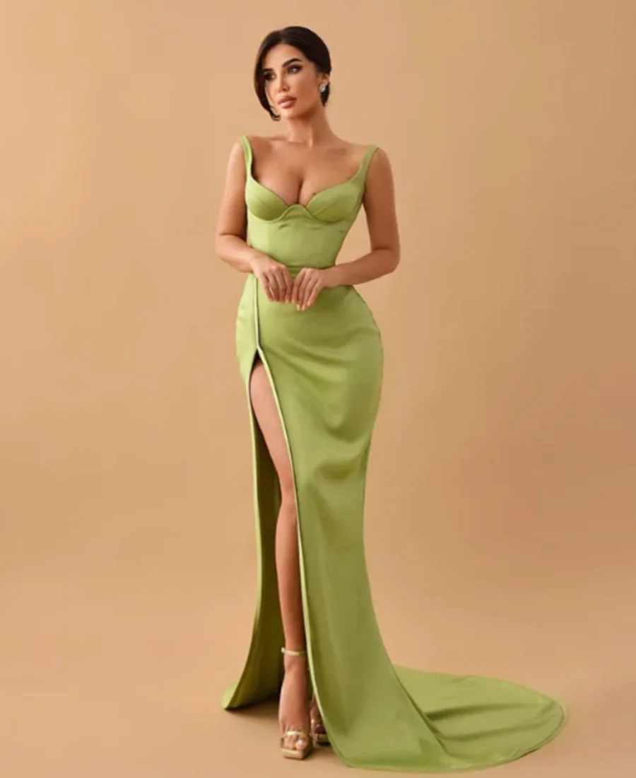 الحبيب الرسمي كوكتيل حزب الحفلة الراقصة حجم مخصص مثير حورية البحر فساتين السهرة الأخضر عالية سبليت الساتان مساء اللباس