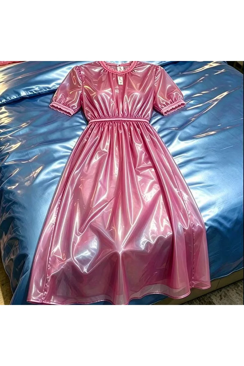 PVC-Spitzenhals Glänzendes Langes Regenkleid Durchsichtiges Design Outdoor-Regenkleidung Erwachsenen-Party-Cosplay Bühnenkostüm 2026 – Detail 13