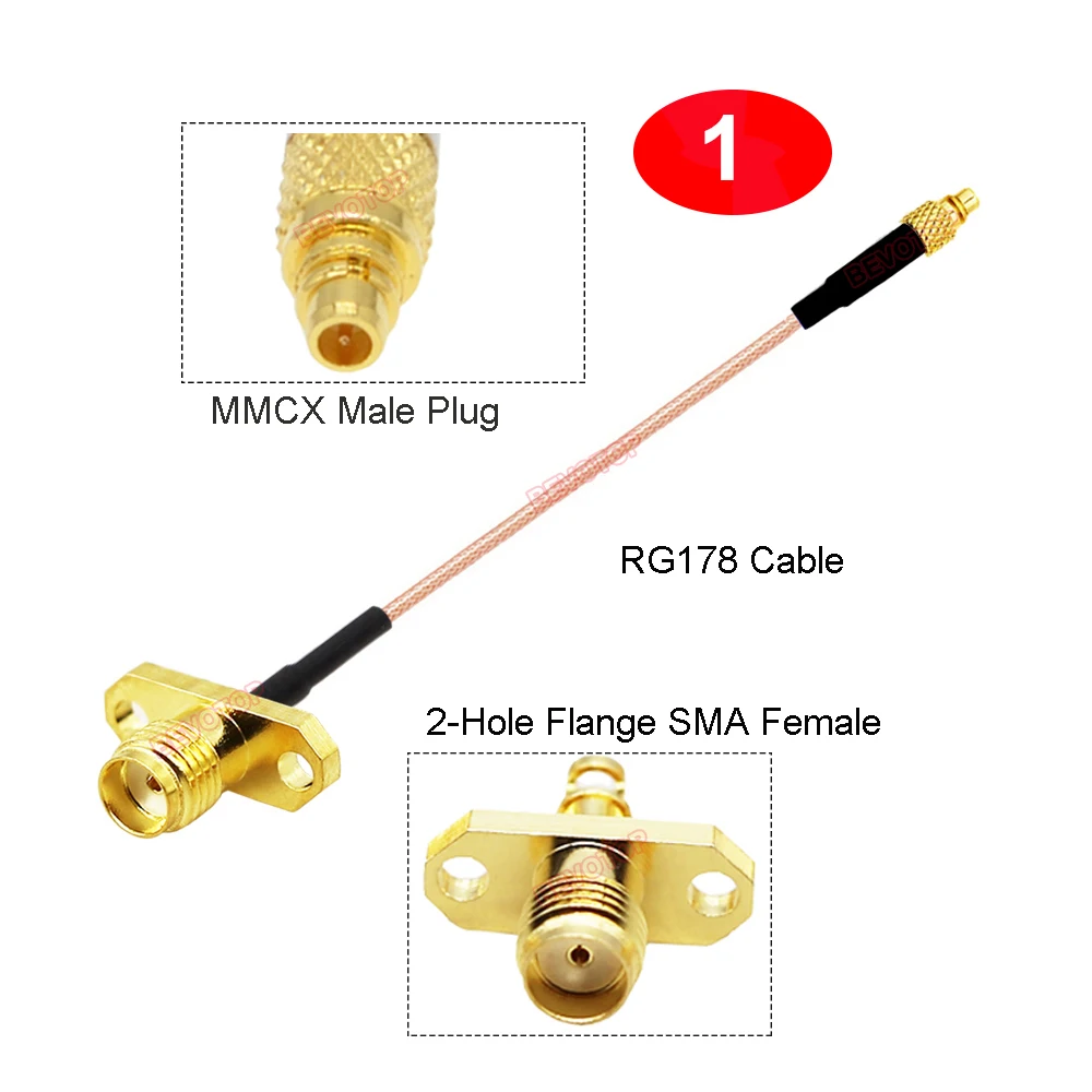 10PCS/LOT MMCX to SMA RG178 Cable 2-Hole Flange RP-SMA/ SMA Female to MMCX Male Straight/ Right Angle 90° Plug RF Coaxial Jumper