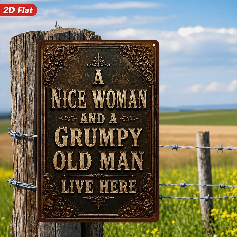 2D Flat, 1pc Vintage Couple Humor Metal Sign Wall Art, Perfect for Kitchen Workspace, Home Decor, Nice Woman Grumpy Old for M