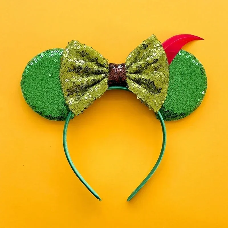 

Disney Tinker Bell Ear Headband for Adults Green Mickey Mouse Ears Hairbands Women Grass Green Bows Red feather Hair Accessories