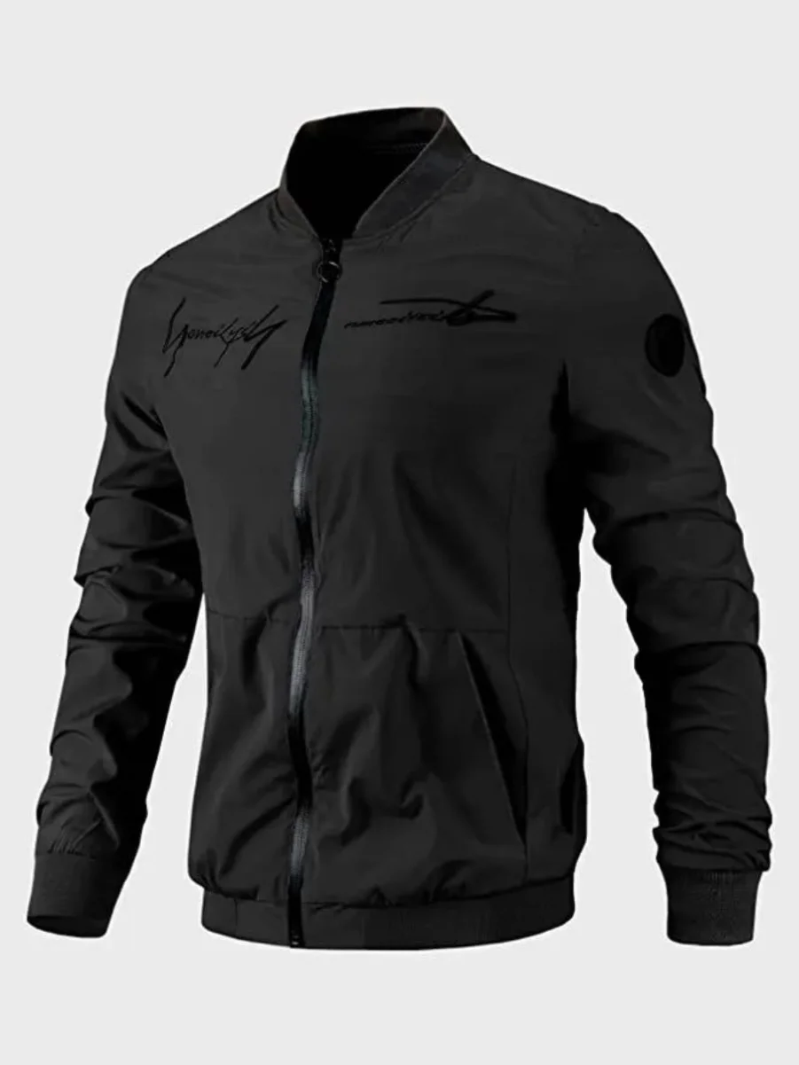 

Men's Zipper Printed Color Jaet Top Youth Faion Windproof Long Sve Outerwear Zipper Closure Casual Streetwear