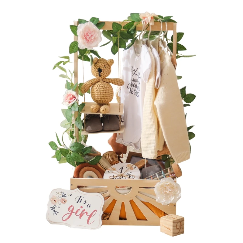 

Baby Birthday Party Decorations Wooden Storage Basket The Baby's Room Decorated With Furniture DIY Baby Photography Accessories