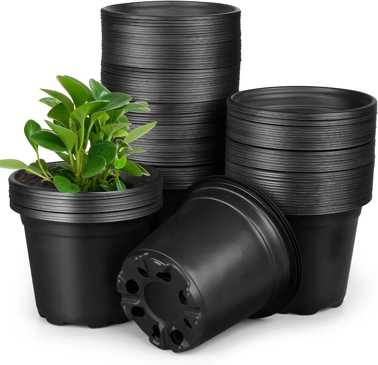

4 5 6 Inch Nursery Pots, 110 Packs Plastic Plant Pot with Drainage Hole, Seedling Starter Pots for Succulents (5 Inch)