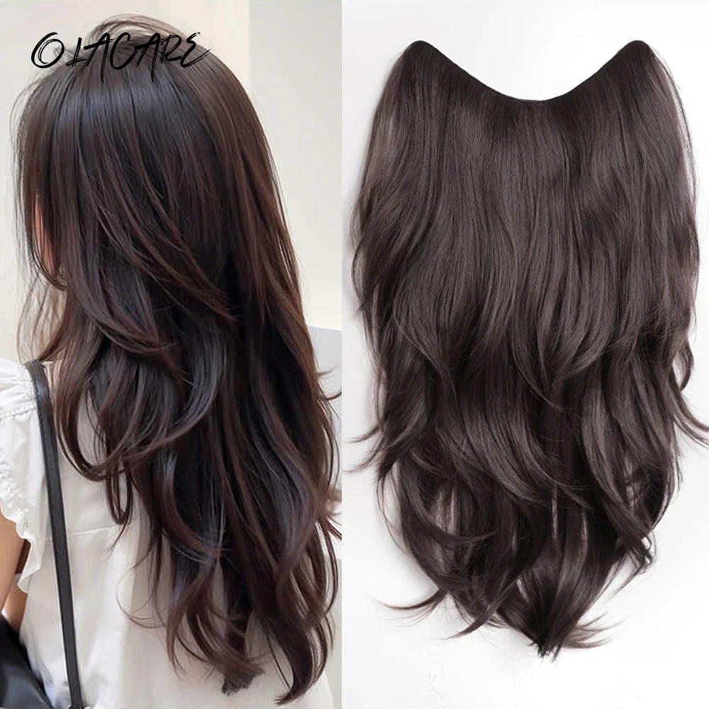 20Inch Synthetic Long Curly Wavy Layered U-Shaped Clip-in Hair Extension 4 Clip Heat Resistant Hairpiece for Women Daily Party
