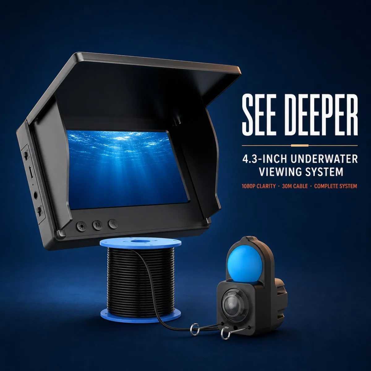 4.3 Inch HD Underwater Fishing Camera Portable Fish Finder with Monitor and Night Vision Lights for Lake Boat Ice Fishing