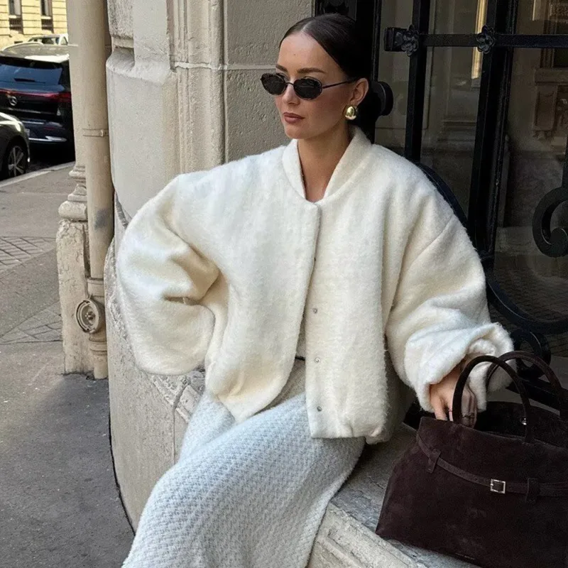 Talenza White Loose Knitwear Jackets For Women Fashion Elegant High Waist Autumn 2026 New Commute Outwear Luxury Ladies Jackets