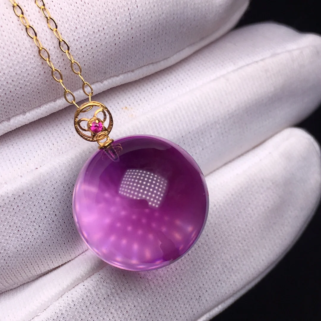 Natural Purple Amethyst Quartz Pendant Necklace 15mm Round Amethyst Jewelry Beads Women Men Necklace Brazil AAAAAA view 2