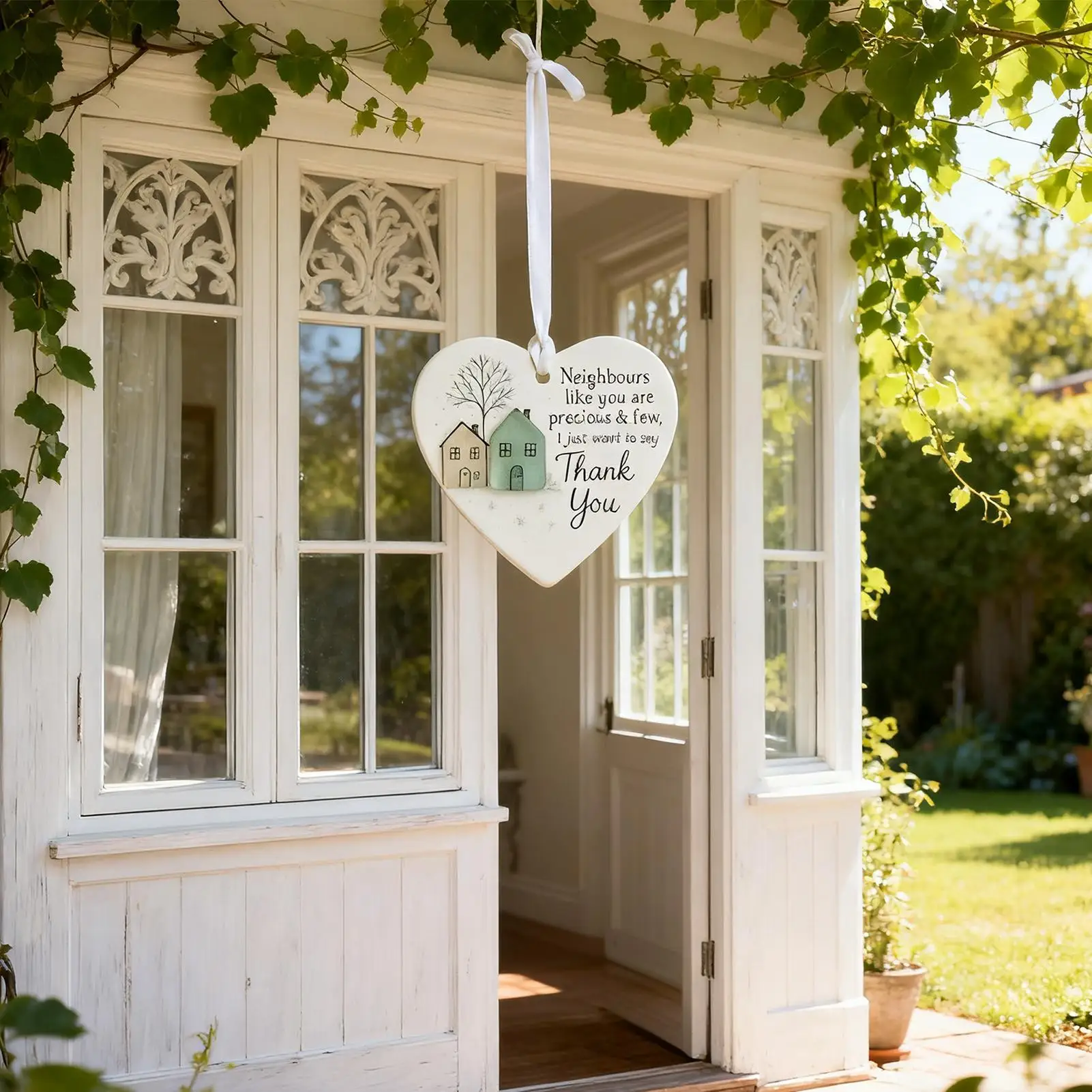 1 قطعة لوحة خشبية على شكل قلب-علامة تزيين جار عيد الميلاد شكرًا لك الهدايا ، للتعليق على أبواب المنزل ، الجدار ، شجرة عيد الميلاد