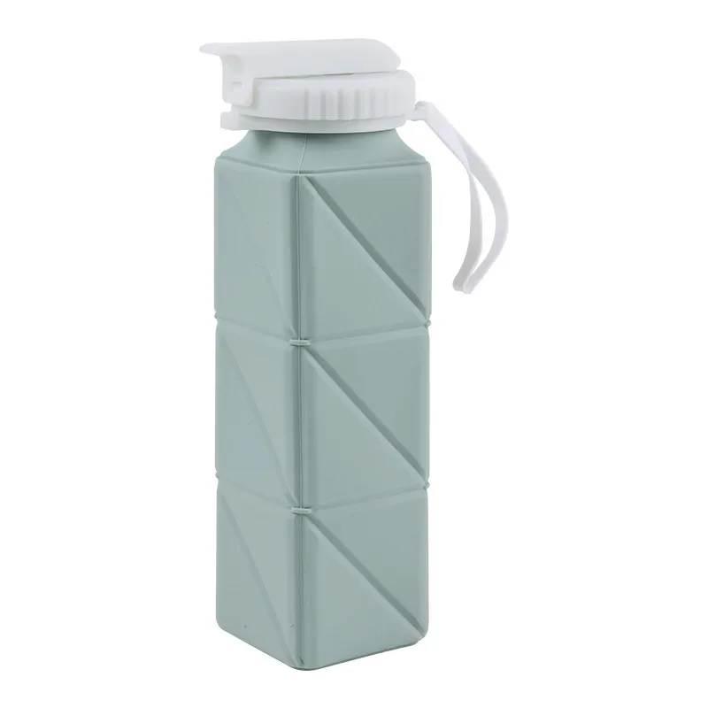 Outdoor Portable Silicone Folding Water Cup Square Telescopic Sports Fitness Cycling Water Bottle Print Water Bottle with Straw