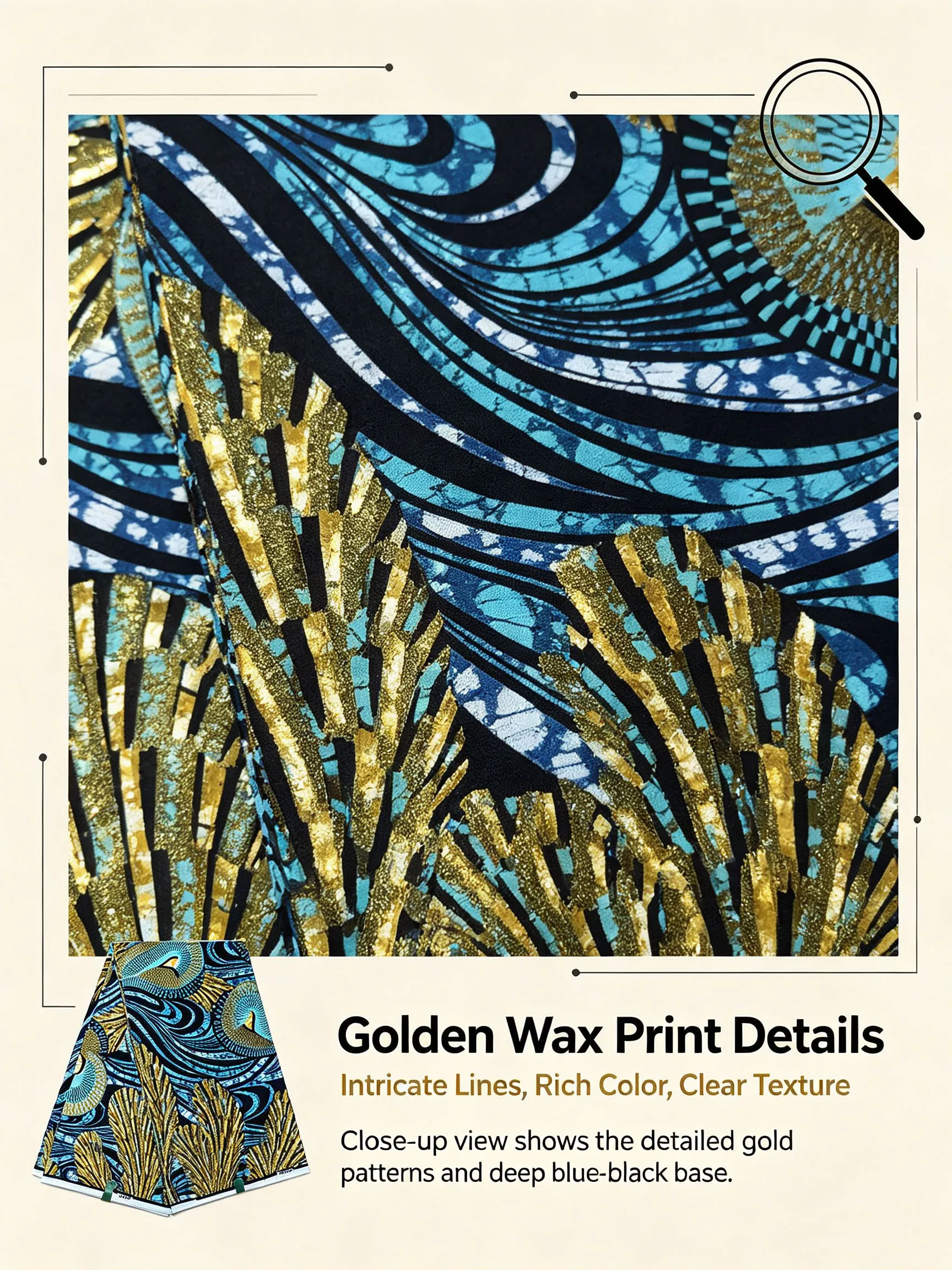 African Golden Glitter Ankara Wax Fabric Blue Black Print High Quality 6Yards Veritable Pagne Material For Women Party Dress view 3