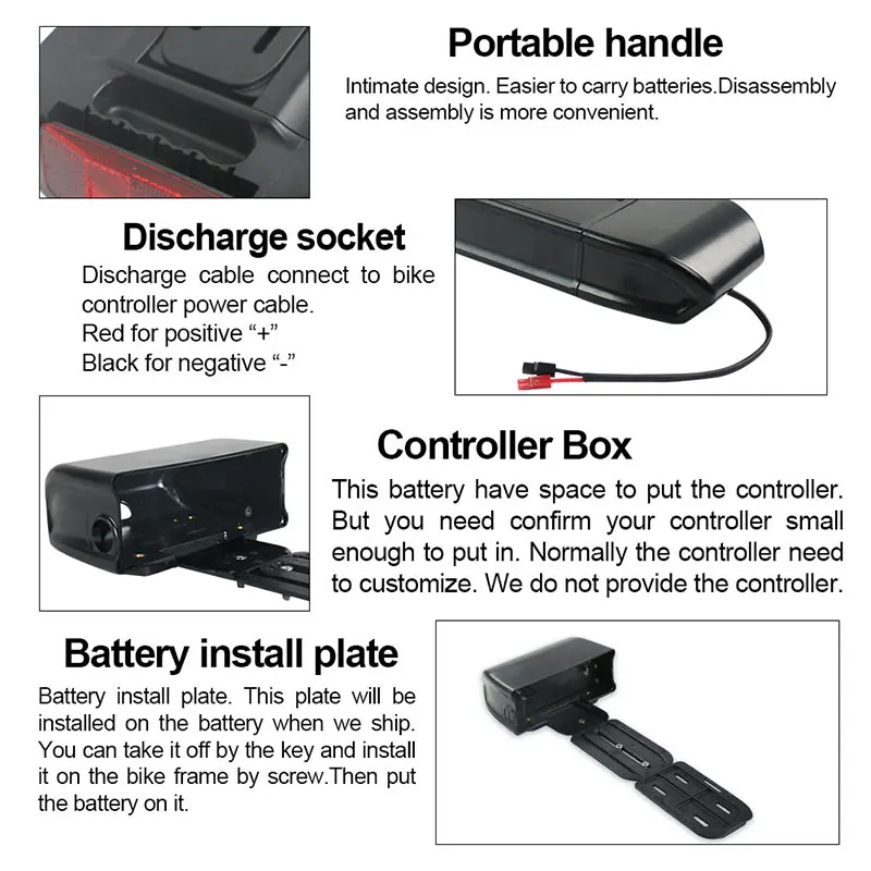 Ebike Battery 36V 10Ah 18Ah 20AH Rear Rack Electric Bicycle Battery 18650 Pack for 36V 250W 350W 500W Motor Kit