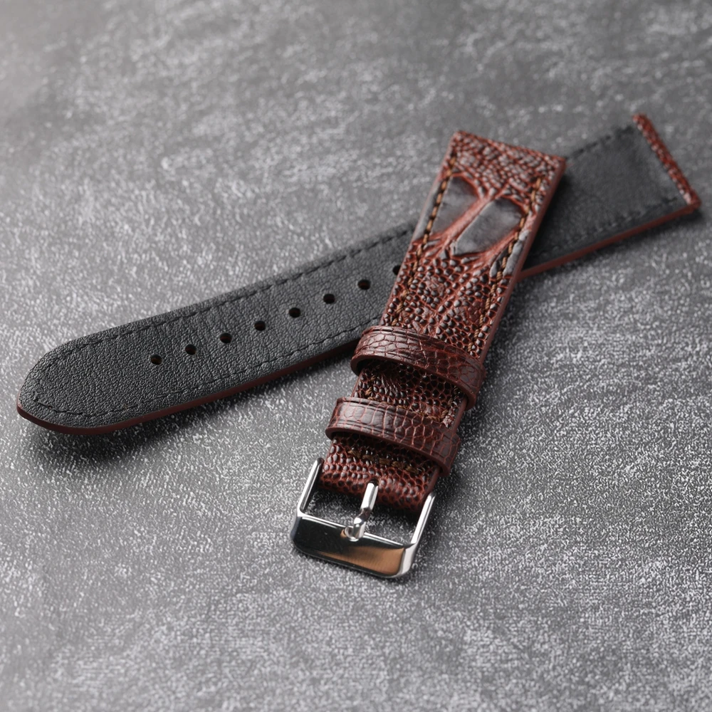 Premium Genuine Leather Handmade Ostrich Foot Leather 18 19 20 21 22MM Brown Green Genuine Leather Vintage Men\'s Bracelet Vintag