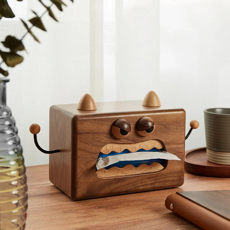 

Walnut Little Monster Side-Draw Tissue Box Wooden Living Room Dining Table Household