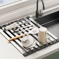 304 Stainless Steel Kitchen Sink Drain Rack Sink Bowl and Dish Storage Rack Foldable and Retractable Drain Basket Placema