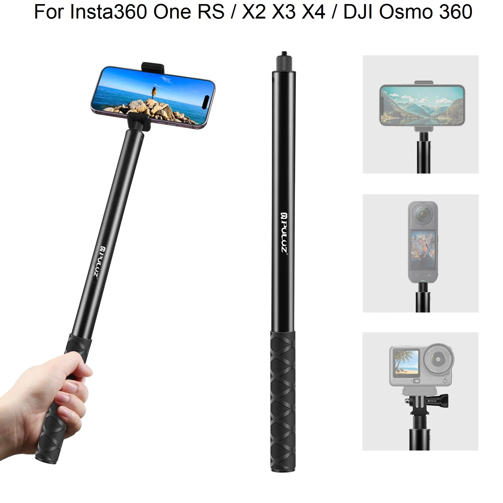 PULUZ 2m Metal Selfie Stick Monopod For Insta360 One RS / X2 X3 X4 / DJI Osmo 360