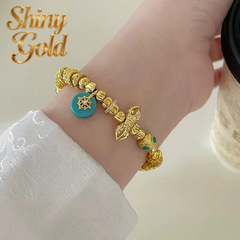 

ShinyGoldLuxury 9999 24K real gold tuotuo star disk bracelet broken gold gold hand jewelry fashion design bracelet jewelry