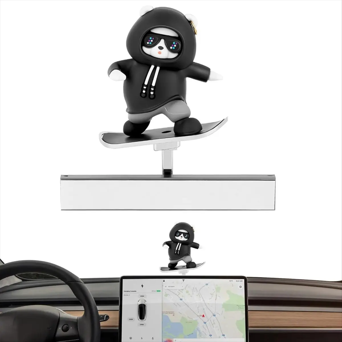 #22M (Black & Silver)Slidable Skateboard Bear Control Screen Decoration for Tesla Model Y,Automotive Parts & Accessories