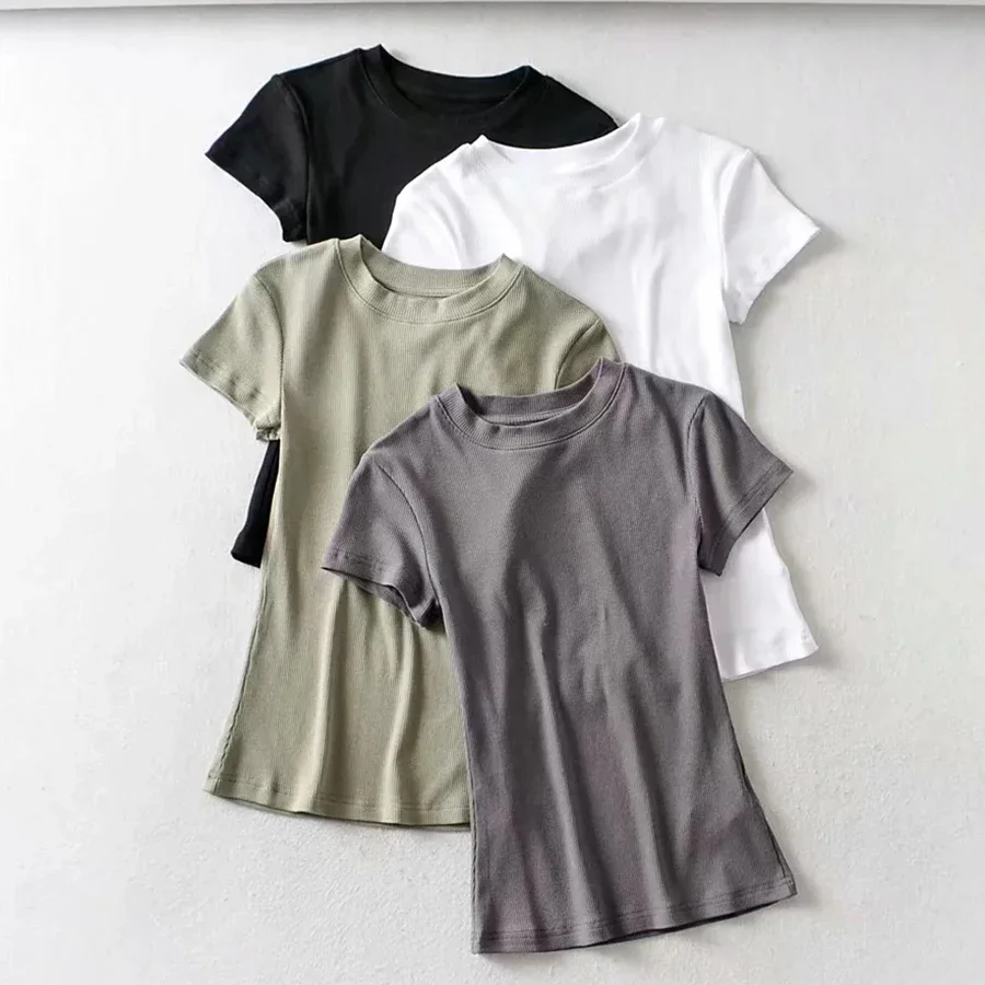 

Summer Slim Thin Long T Shirt High Elasticity Women Short Sleeve Tops Female Thread Tee Shirt