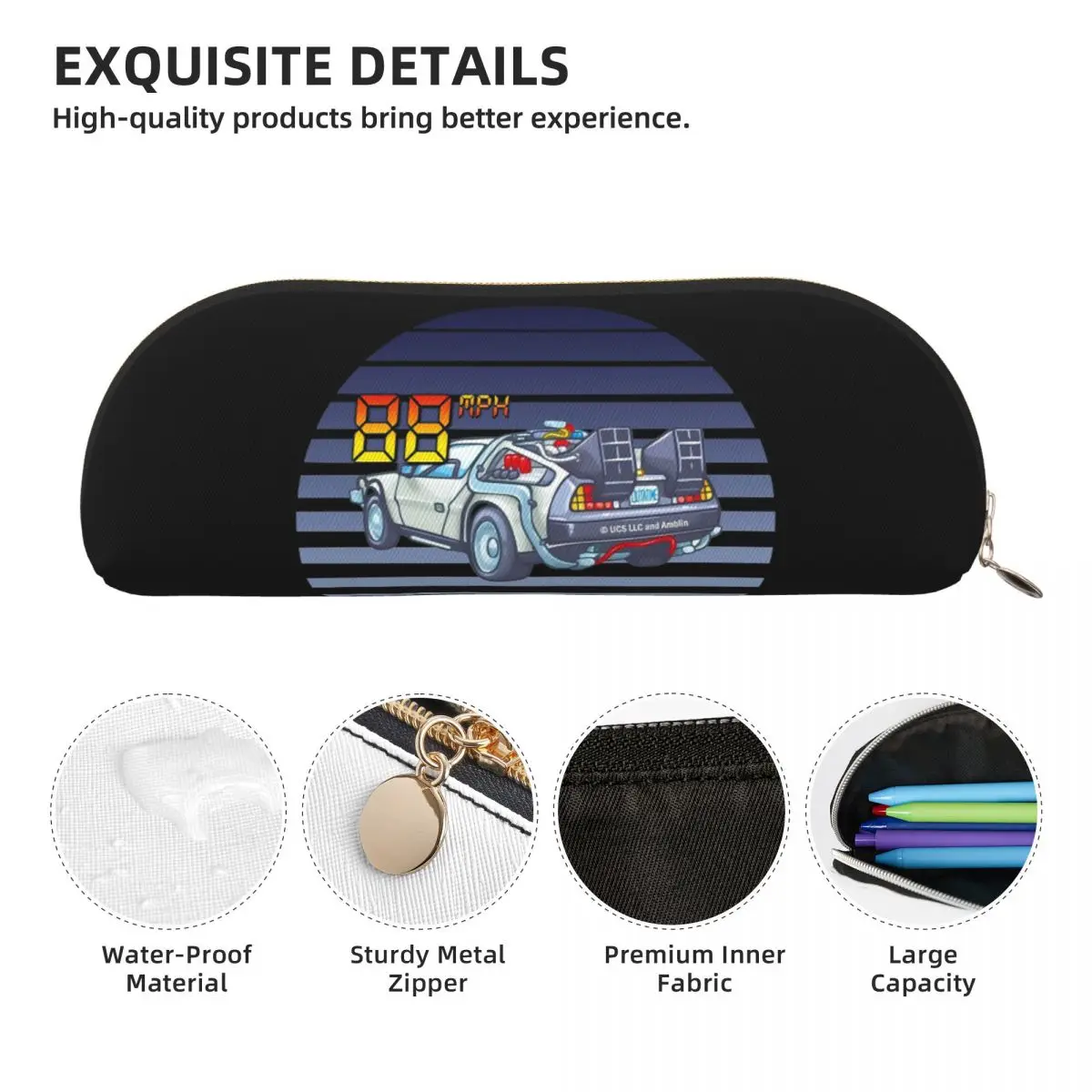 مقلمة DeLorean العودة إلى المستقبل، حقيبة أقلام رصاص، لوازم قرطاسية للتخزين، صندوق أقلام ذو سعة كبيرة، حقيبة أقلام رصاص لمدرسة الأطفال