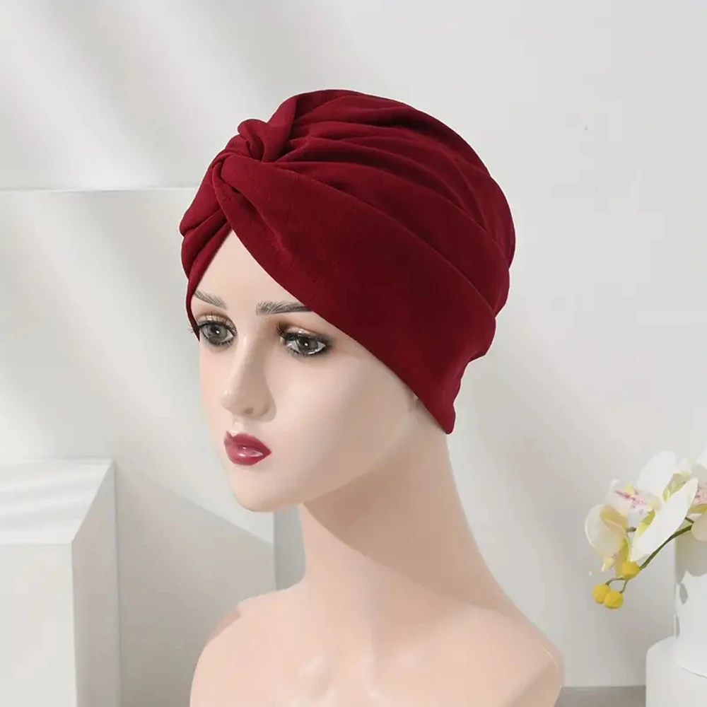 1pcs Stretch Turbans Head Women Cap Cover Twisted Pleated Headwrap Assorted Colors Hair Cover Beanie Hats for Women Girls