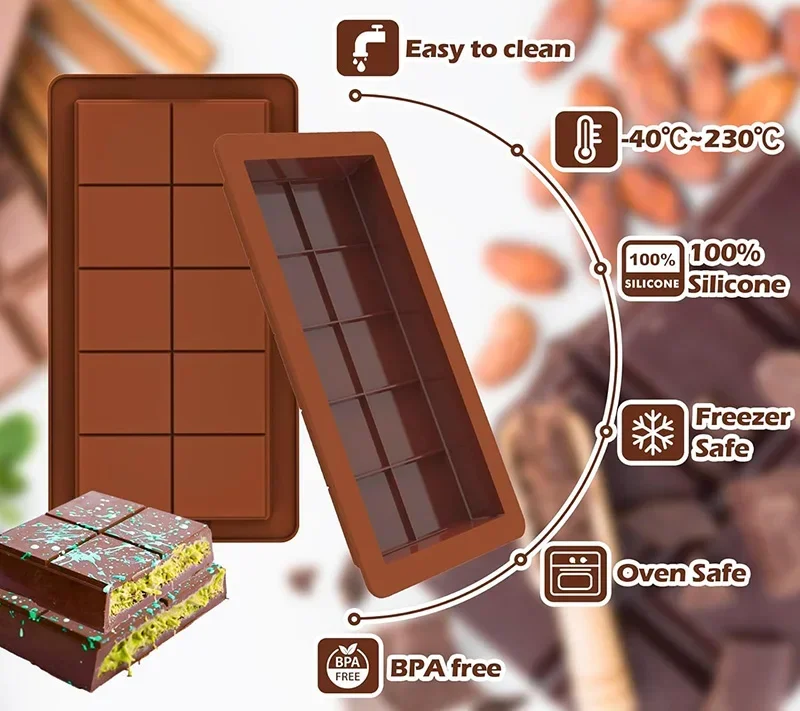 チョコレートバー型 シリコーンバー 割れるワックスメルト型 簡単にリリースできる長方形 耐久性のあるタンパク質とエネルギー用 手作りギフト