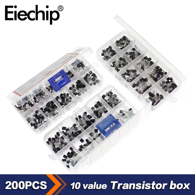 200PCS PNP NPN Transistor Kit 2N2222 2N3904 2N3906 BC337 BC547 BC557 S8050 S8550 S9012 S9013 10 valore Transistor triodo box set