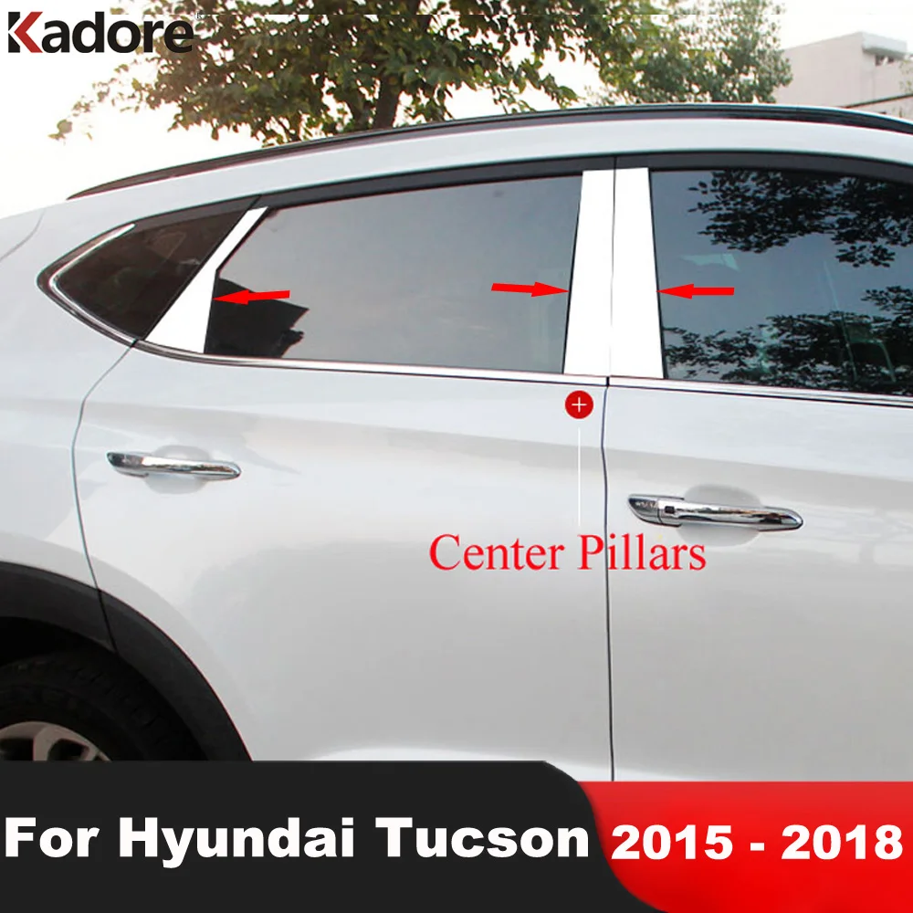 

Window Center Pillar Cover Trim For Hyundai Tucson 2015 2016 2017 2018 Stainless Steel B C Post Molding Strip Car Accessories