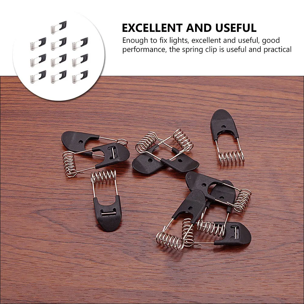 

10pcs Black Spring Clips Plastic Metal Fasteners For String Lights Fixing Outdoor Indoor Lamp Holder Rope Light Hanger Ceiling