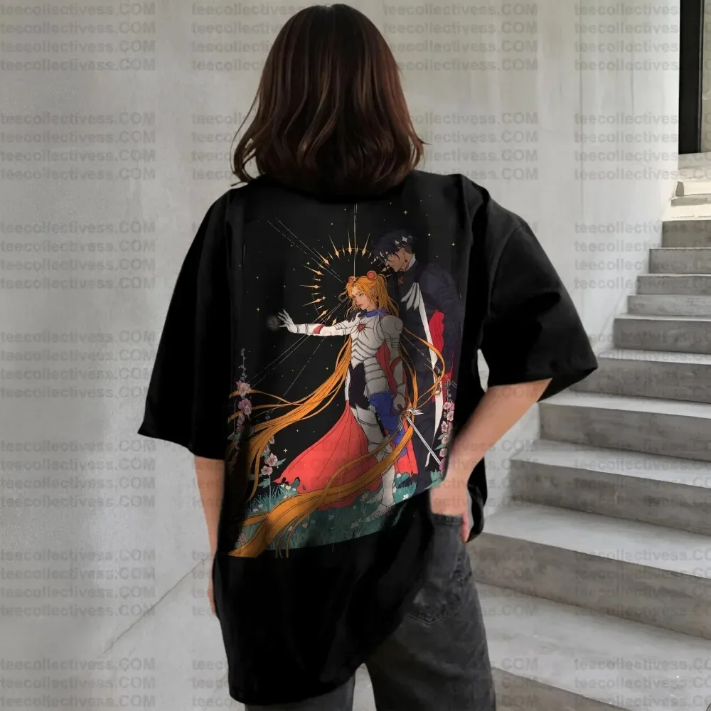 Anime Sailor Moon Women's Harajuku Summer T-shirt 2025 New Oversized Retro Streetwear Casual Loose Men Short Sleeve Unisex Tops