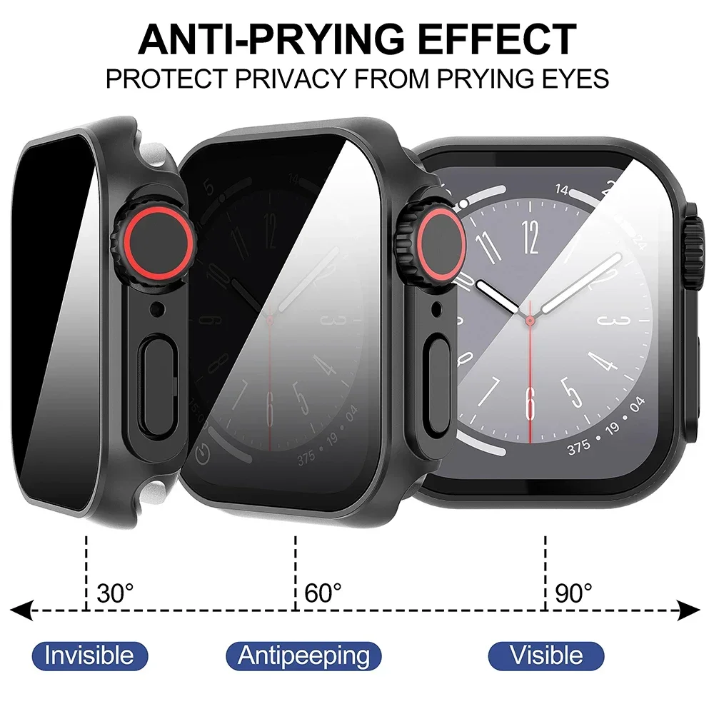 Vidro Temperado e Capa para Apple Watch, Protetor de Tela, Mudança para Ultra iWatch 9, 8, 7, 6, 5, SE, 4, Privacidade, 40mm, 44mm, 45mm, 41 milímetros