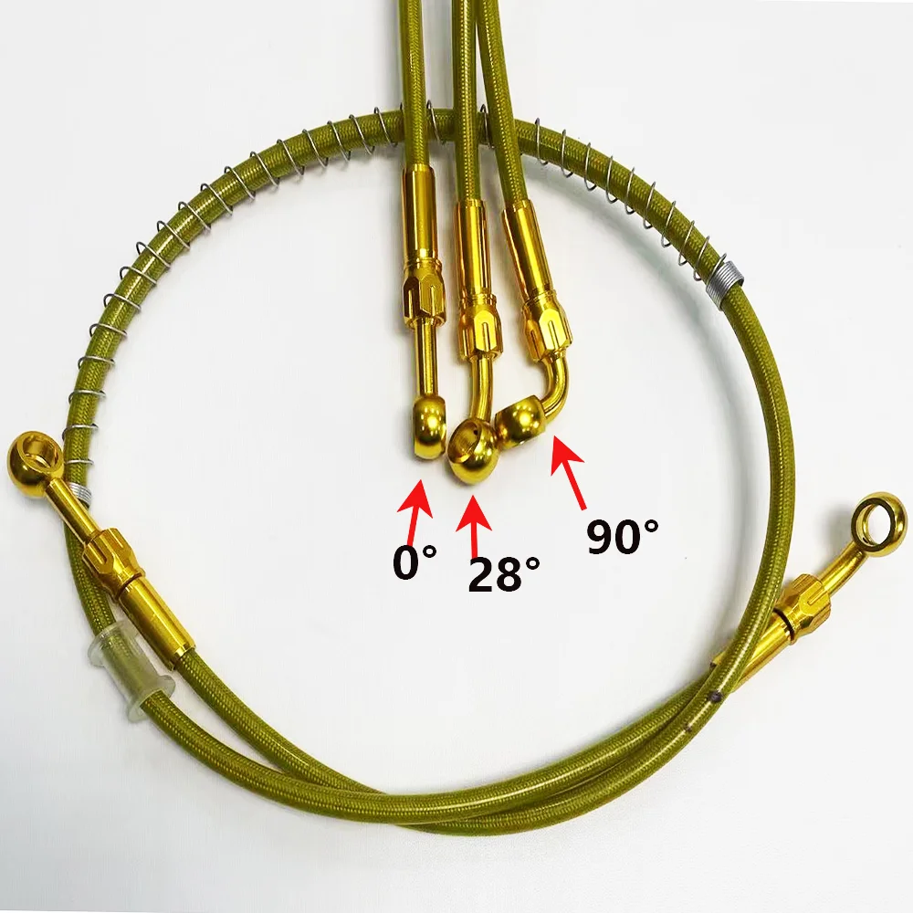 Golden Braided Brake Hose Motorcycle Hydraulic Clutch Hose 360° Banjo Brake Line, Suitable for Yamaha Honda Drz Dio M10