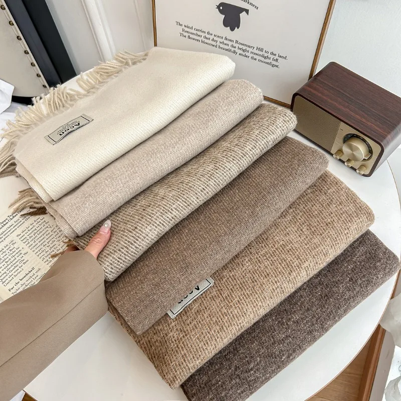 

Модный корейский однотонный шарф из искусственного кашемира для женщин и мужчин, осень-зима, классический гладкий мягкий глушитель с кисточками, мужской и женский шарф