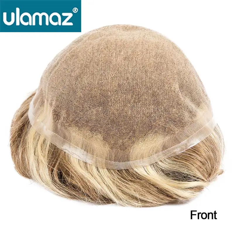 Man Wig French Lace Hair System For Men Blond Hair Full Lace Toupee Hair Men Durable Male Capillary Prosthesis In Stock Mens Wig