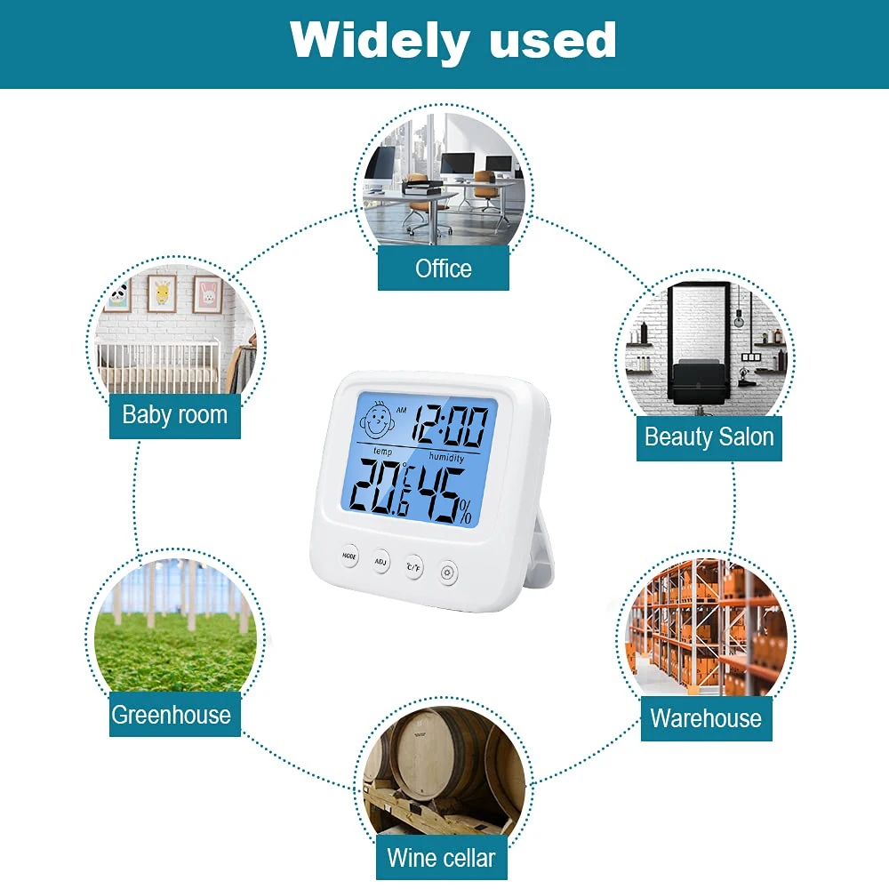 LCD Digital Thermometer Hygrometer Backlight Temperature Indoor Humidity Meter Sensor Electronic Weather Station Meter Room Baby