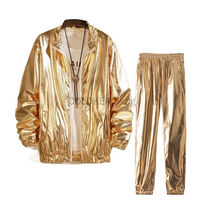 Silver Gold Set for Men's Metallic Jacket and Pants Set Jacket Men Straight Leg Trousers Costume for Men Disco Cosplay Party - Image 2