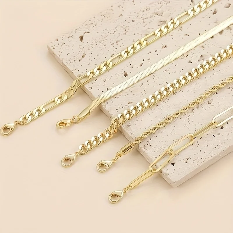 5 Pieces of 18K Gold-Plated Stainless Steel Bracelets for Women, Classic Basic Style Bracelets, Exquisite Stainless Steel Jewelry for Women