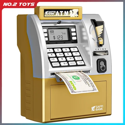 Hucha para niños, caja de dinero, cajero automático, tarjeta de crédito inteligente, moneda, conteo de efectivo, rollo automático de billetes, contraseña segura, tarro de dinero, juguete para regalo