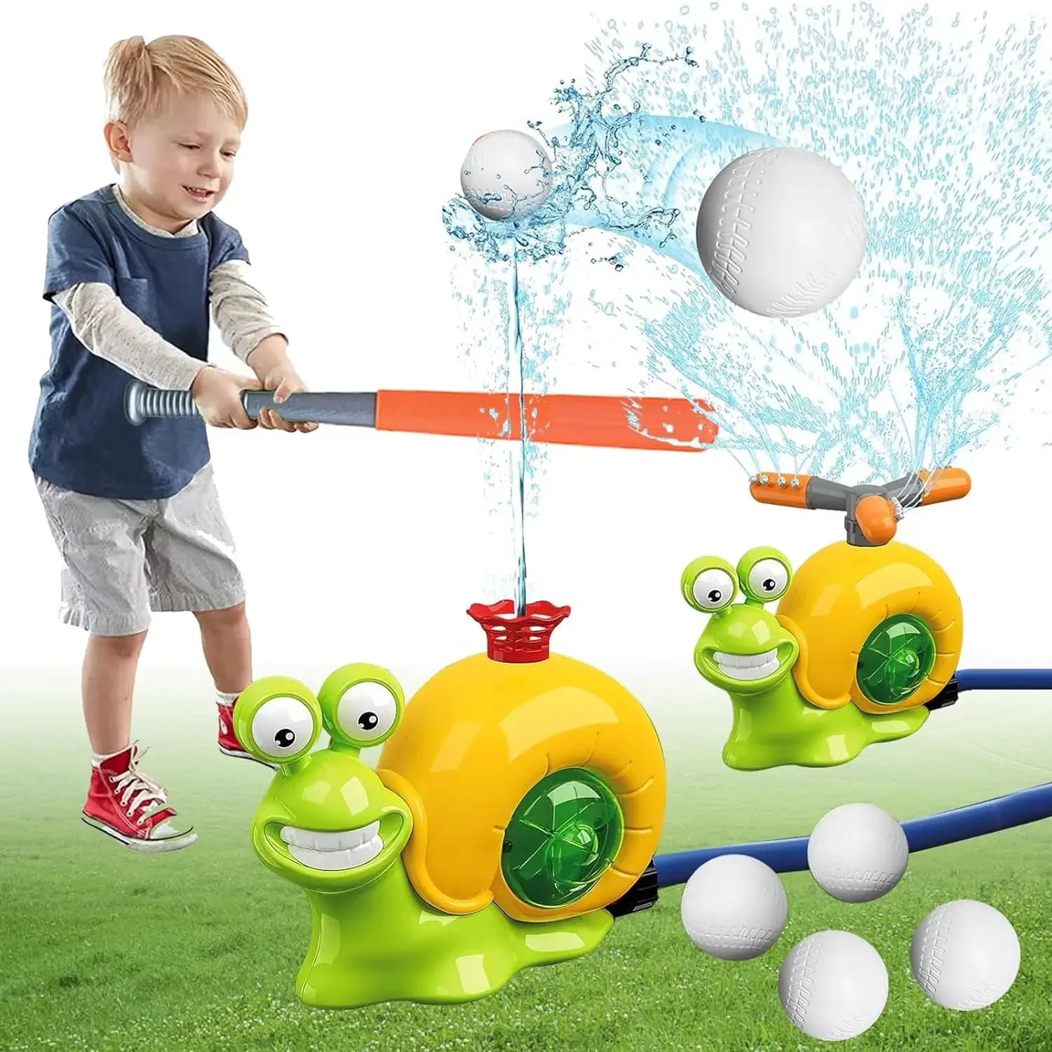 2 in1 Water Sprinkler Baseball Toy for Kids Outdoor Play Water Snail Summer Water Game with Sprinkler Heads Outdoor Spray