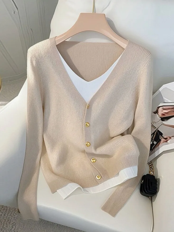 

Outlet Store Camere Blend Long Sve V-Ne Knitwear Beige Color Blo Casual Sle Women's Inner Wear Elastic Regular Fit