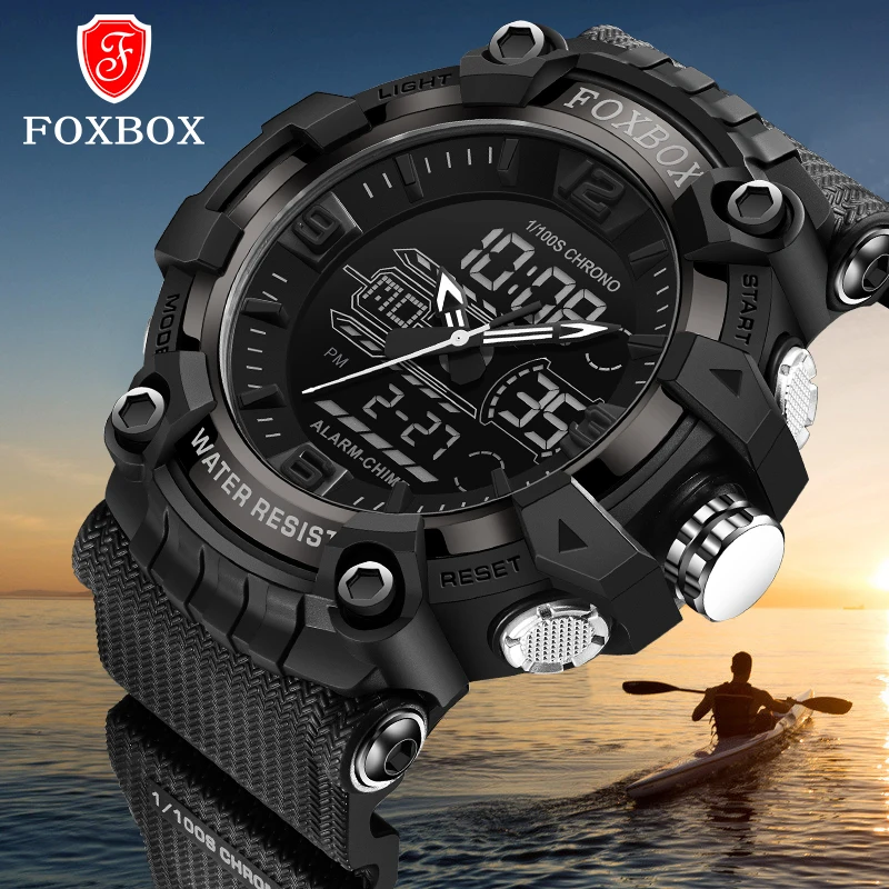 

FOXBOX New Design Watch For Men‘s Silicone Strap Luxury Luminous Waterproof LCD Display Wristwatches Relogio Masculino 2024