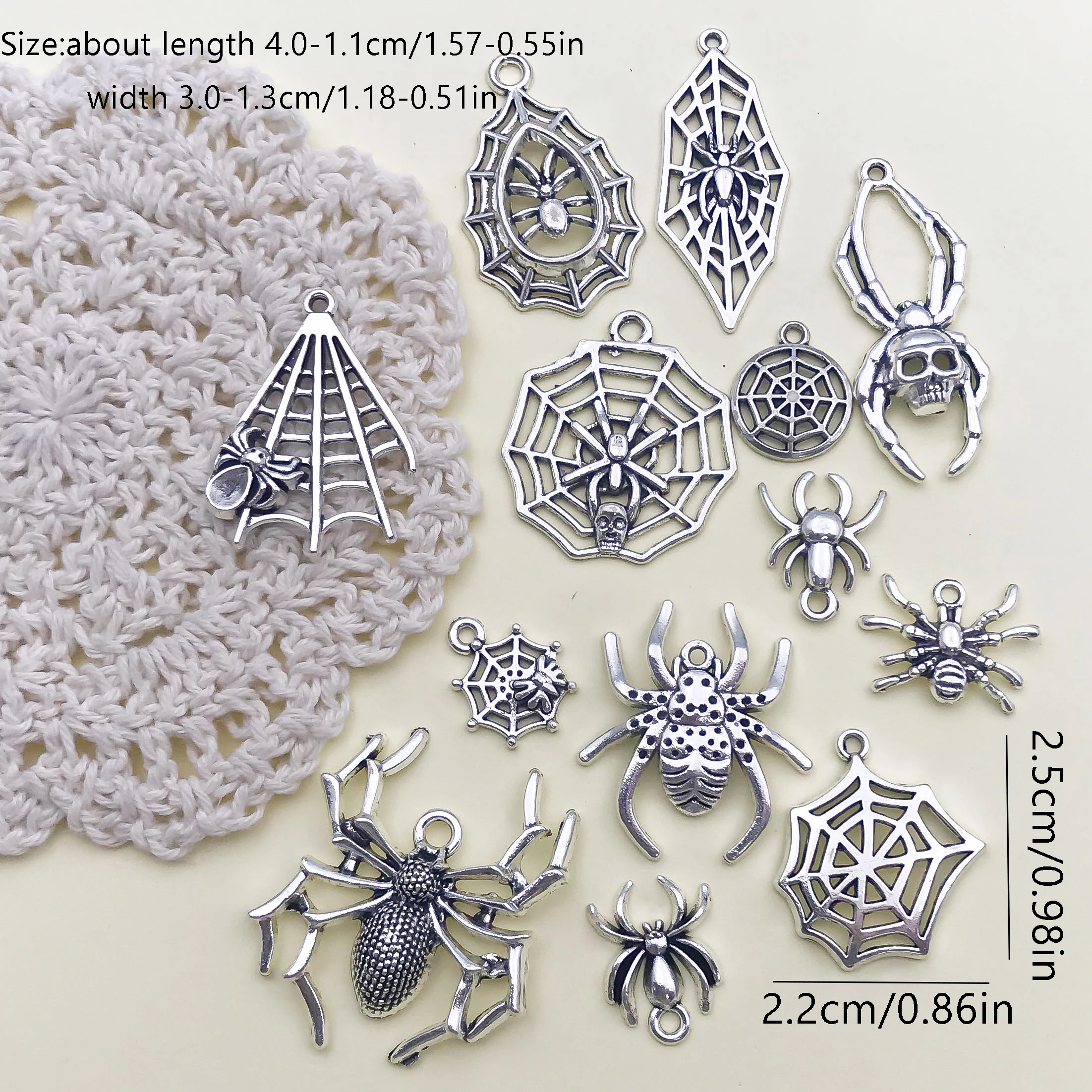 13Pcs Antique Silvery Charms Halloween Spider Web Pendants For Jewelry Making DIY Handmade Findings Crafting Accessory For DIY