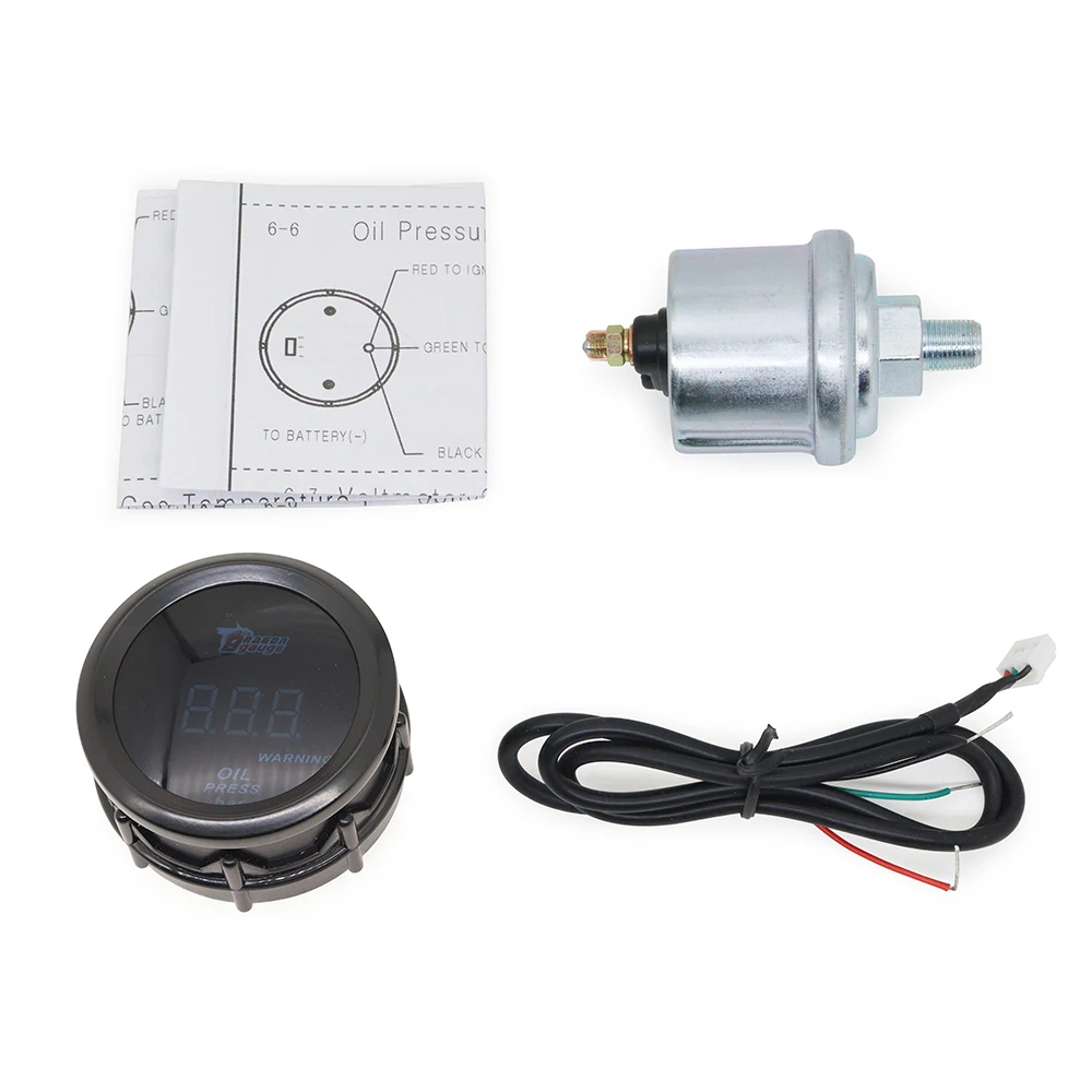 DRAGON GAUGE 2\'\' 52MM Digital Display Car Oil Pressure Press Gauge BAR Red Led Oil press meter Car Meter