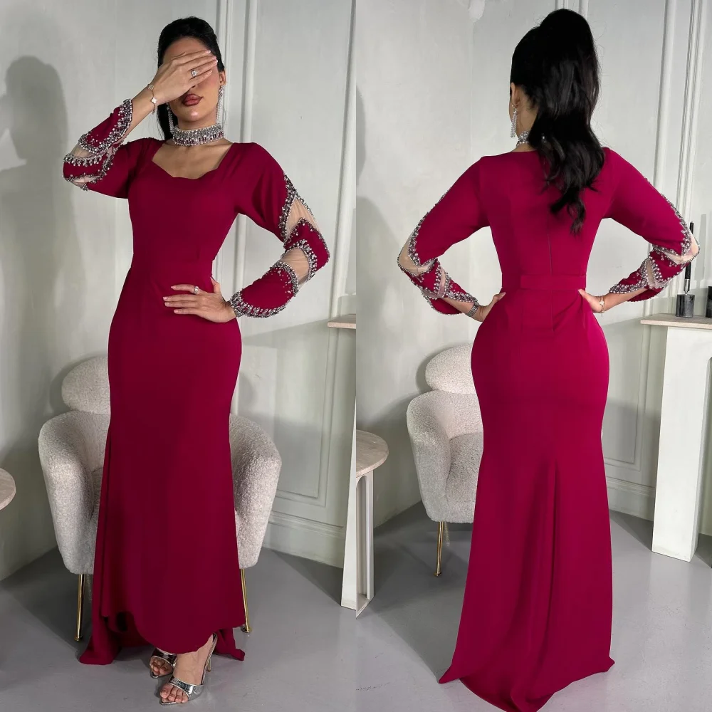 

Jiayigong Jersey Beading Christmas A-line Square Neck Bespoke Occasion Gown Long Dresses Saudi Arabia