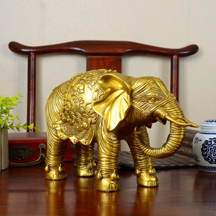 Bring in wealth and treasure # office home shop Money Drawing efficacious Talisman Fortune TWO Elephants FENG SHUI Brass statue