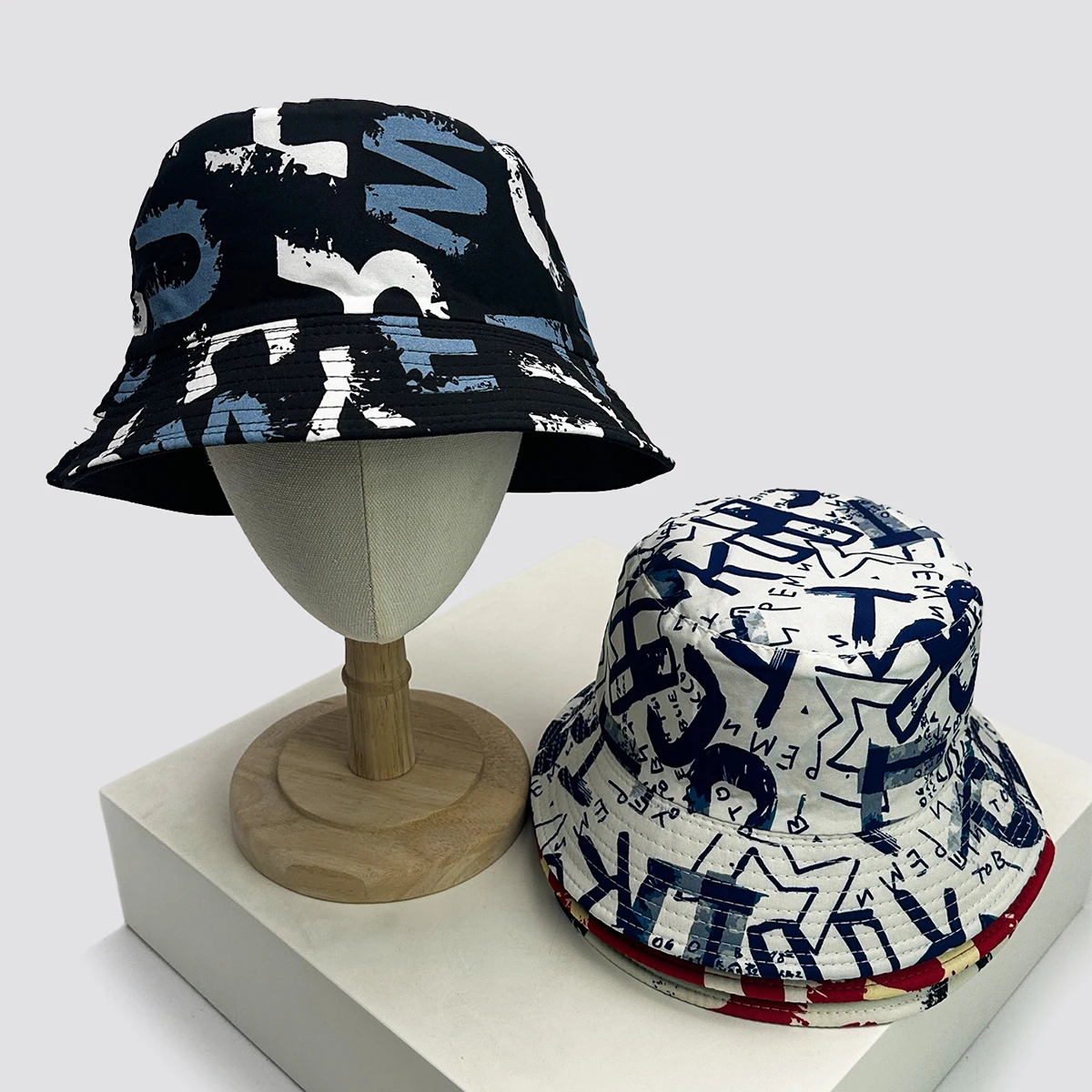 

New Unisex Printed Colored Letters Graffiti Bucket Hats Sunshade Color Block Fashion ins Fisherman Caps Versatile Double Sided