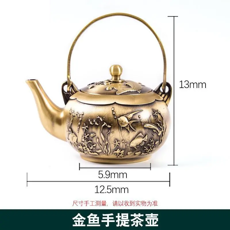 

Brass Teapot Brushed Antique Fish Play Teapot Office Home Creative Craft Decoration Ornaments